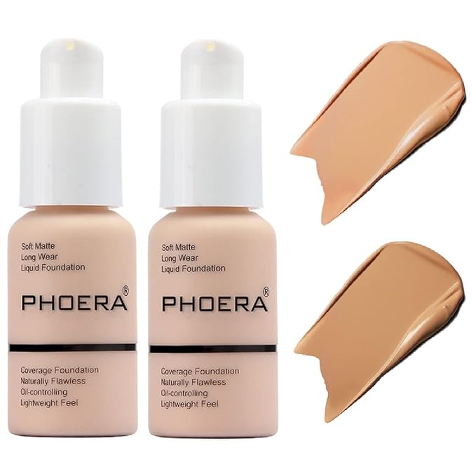 2 Pack PHOERA Foundation,Matte Oil Control Concealer Foundation Cream,PHOERA Long Lasting Waterproof Matte Liquid Foundation for Women Girls (104 Buff Beige+105 Sand)-GlimoraGlow