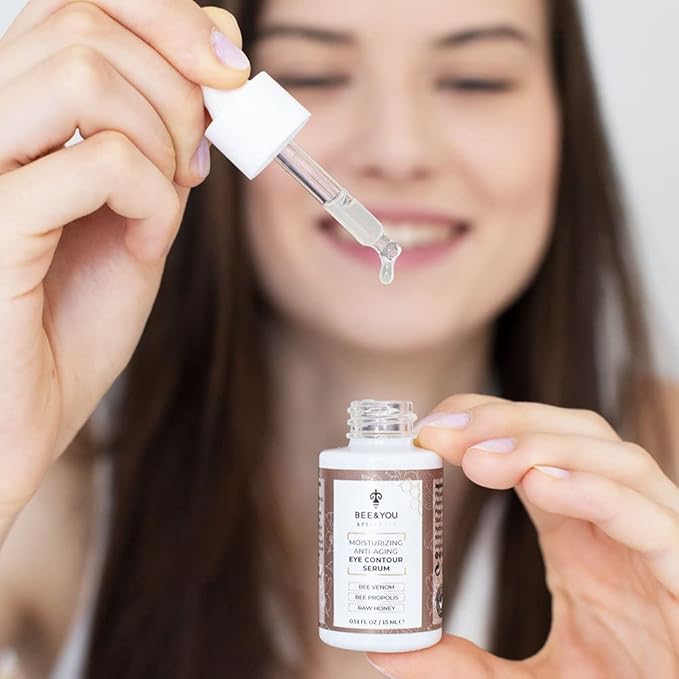 BEE and YOU Eye Cream, Anti Aging, Anti Wrinkle Serum 100% Natural with Bee Venom, Propolis Extract, Raw Honey, Hyaluronic Acid, For Dark Circles Under Eye Treatment and Puffiness, Skin Care, 15ml-GlimoraGlow