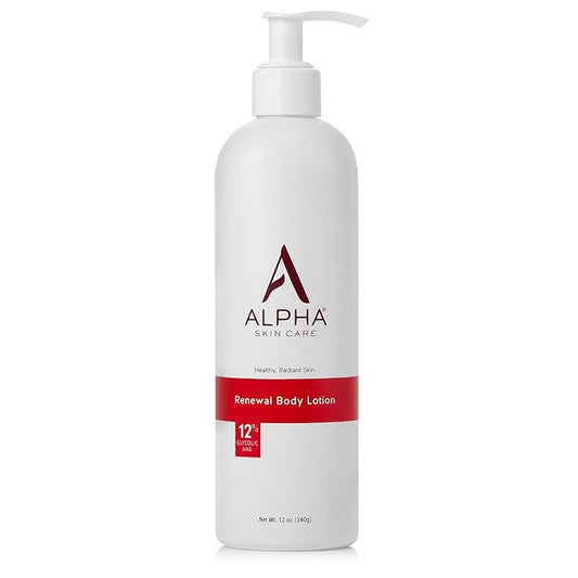 Alpha Skin Care Revitalizing Body Lotion, 12% Glycolic AHA, Simple & Effective Daily Moisturizer with Alpha Hydroxy Acid, Hydrates & Exfoliates for Soft, Smooth Skin, Anti-Aging, 12 Oz-GlimoraGlow