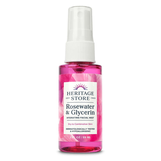 HERITAGE STORE Rosewater & Glycerin Hydrating Facial Mist - Dry Combination Skin Care - Rose Water Spray w/Vegetable Glycerine, Made Without Dyes or Alcohol, Hypoallergenic, Vegan, Cruelty Free, 2oz-GlimoraGlow