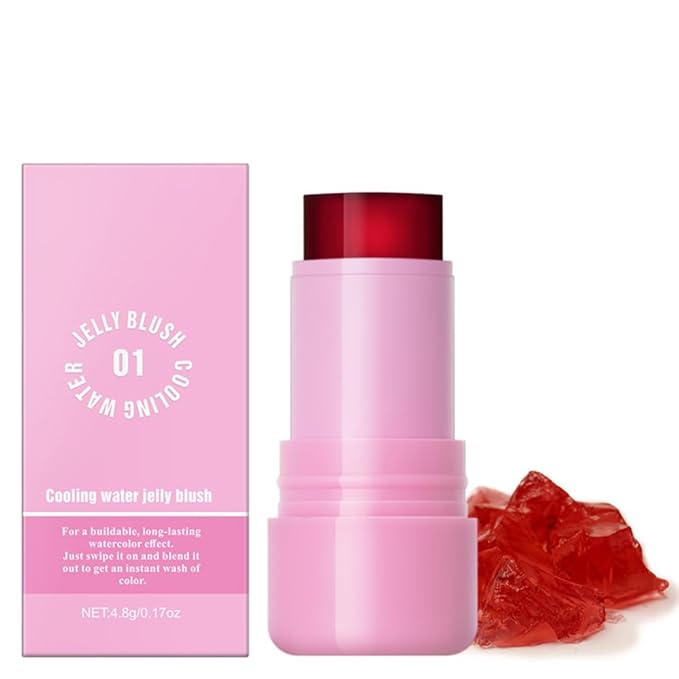 Jelly Cooling Blush Stick, Milk Water Tint, Clear Glossy Long Lasting Sheer Lip & Cheek Stain, Waterproof Light Non-Sticky Buildable Watercolor Finish-Vegan (#1 poppy pink, 0.17oz)-GlimoraGlow