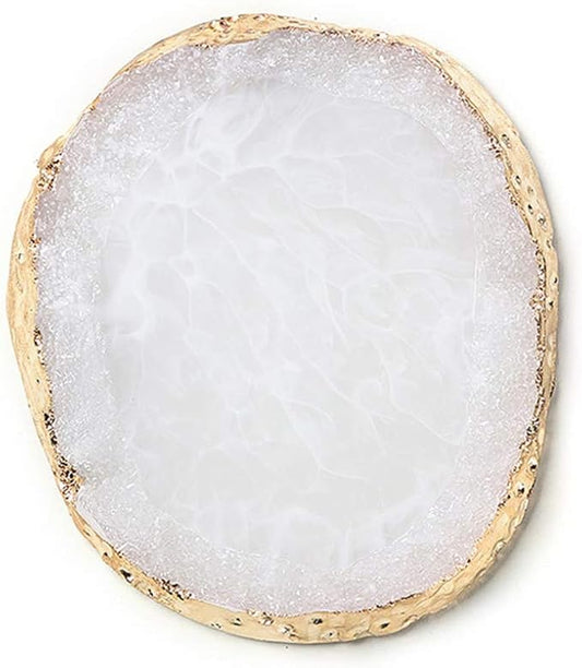 1pc White Golden Edge Resin Nail Art Palettes Nail Mixing Palette Polish Color Mixing Plate Nail Holder Display Cosmetic Mixing Tools Makeup Palette Tray Accessories (white)-GlimoraGlow