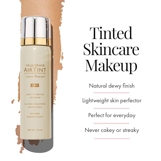 Jerome Alexander MagicMinerals AirTint Tinted Moisturizer AirBrush Spray Light Shade | Tinted Moisturizer Spray with Anti-Aging Ingredients | Dark Espresso-GlimoraGlow