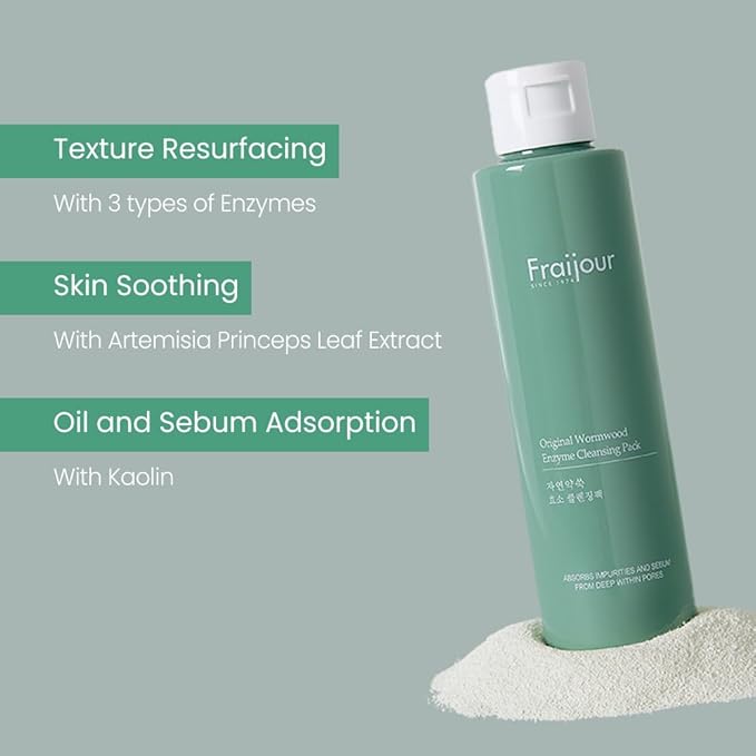 Wormwood Enzyme Cleansing Pack – Korean Powder Face Cleanser & Exfoliant with Papaya Enzyme, AHA BHA PHA, Low pH, Clears Acne & Pores, Smooths Texture, for All Skin Types, 2.82 oz.-GlimoraGlow