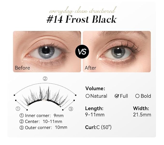 Soft Magnetic Eyelashes Kit with Applicator, No.14 Frost Black, Reusable Glue-free Wispy Magnetic Lashes, Cruelty-free False Lashes, Waterproof, Lightweight, Suit for Heavy Makeup-GlimoraGlow