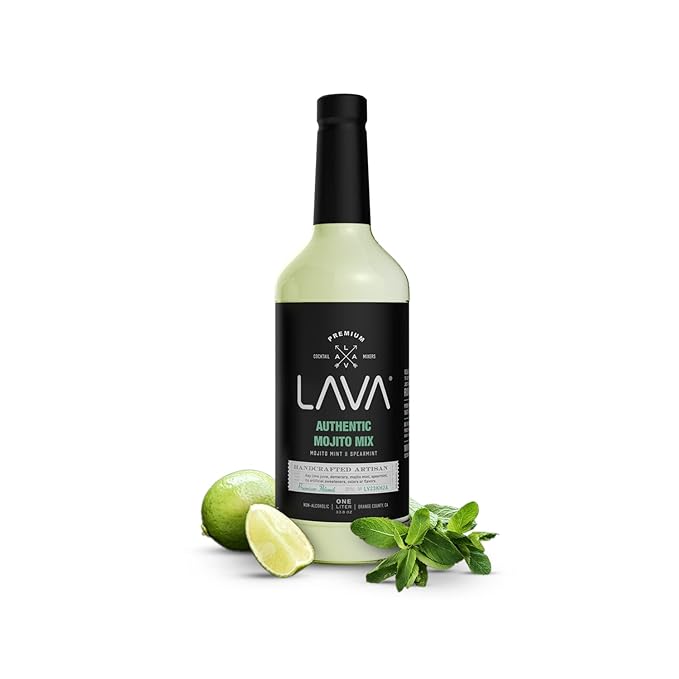 (3 Pack) LAVA Premium Authentic Mojito Mix, Made with Real Lime Juice, Mojito Mint, Spearmint, Demerara, Cane Sugar, Refreshing Rum Mojito Mixer. Ready to Use. 1-Liter (33.8oz) Glass Bottle-GlimoraGlow