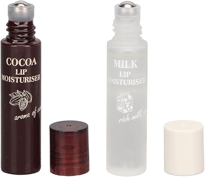 Hydrating Oil, 2pcs Roll On Hydrating Lip Gloss, 5ml Moisturizing Lip Balm Cocoa Bean Milk Lip Oil Hydrating Nourishing Day Night Repair-GlimoraGlow