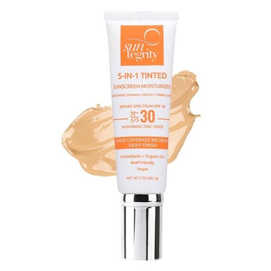 Suntegrity Tinted 5 in 1 Mineral Sunscreen for Face (SPF 30-2 oz) - Golden Light | BB Cream Moisturizer with Physical UVA/UVB Broad Spectrum Protection | Safe for Sensitive Skin-GlimoraGlow