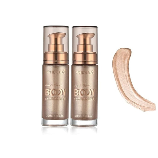 2 Pack Body Luminizer, High Gloss Waterproof Body Luminizer Glitter Face Shimmer Moisturizer Lotion Tan Cream Foundation Makeup Bronzer(101 Rose Gold)-GlimoraGlow