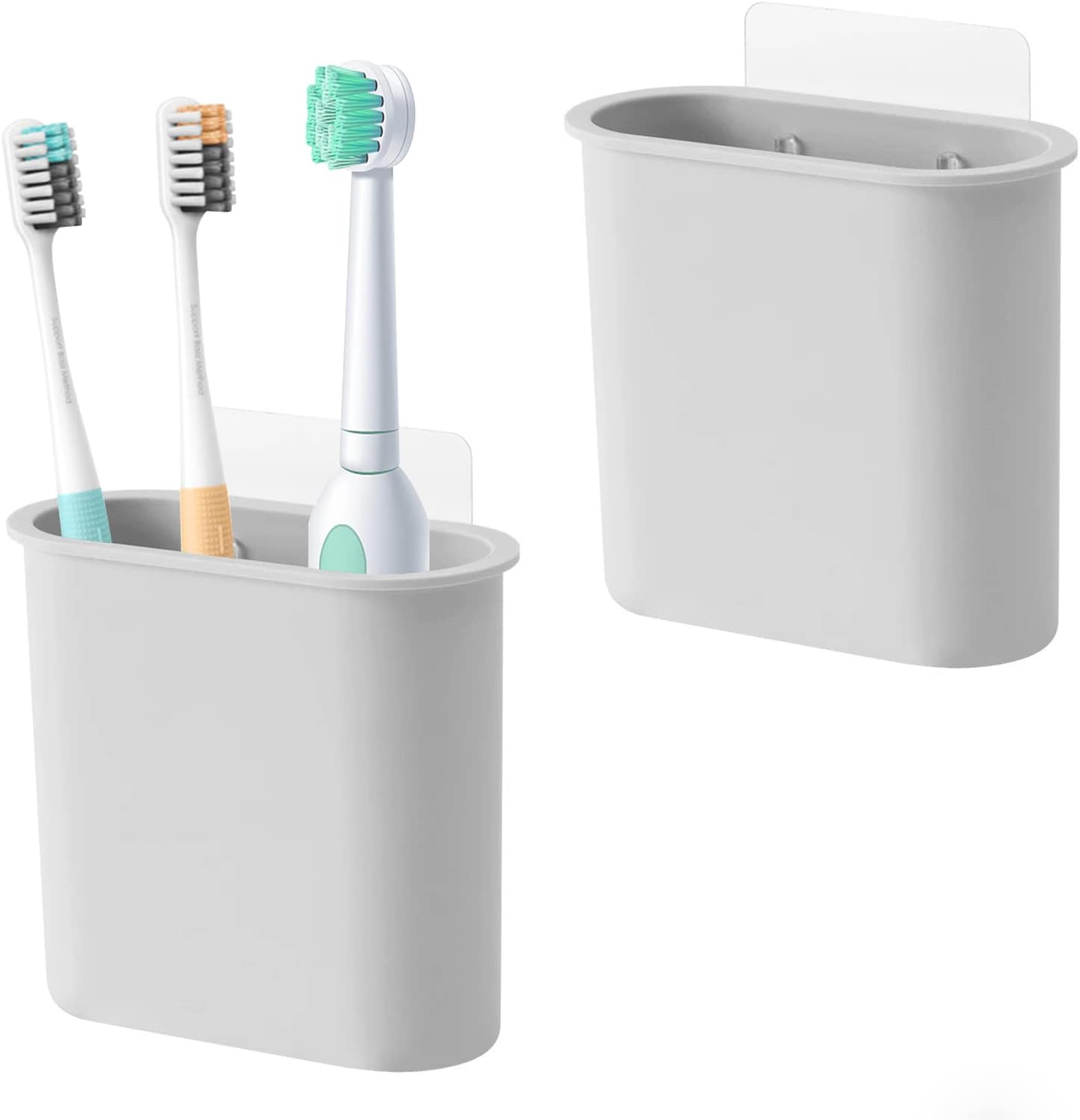 2 Packs Toothbrush Holders Wall Mounted, Self Adhesive Tooth Brush Holder for Bathroom Electric Toothbrush Toothpaste Razor Bathroom Accessories(Grey-GlimoraGlow