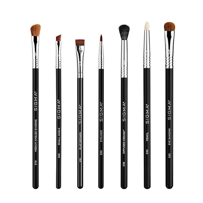 Sigma Beauty Basic Eye Makeup Brush Set – Classic Eye Makeup Brushes with Premium Fibers and Sleek, Durable Handles for Eyeliner, Eyeshadow, & Eyebrows, Includes 7 Black Makeup Brushes-GlimoraGlow