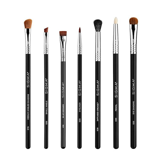Sigma Beauty Basic Eye Makeup Brush Set – Classic Eye Makeup Brushes with Premium Fibers and Sleek, Durable Handles for Eyeliner, Eyeshadow, & Eyebrows, Includes 7 Black Makeup Brushes-GlimoraGlow