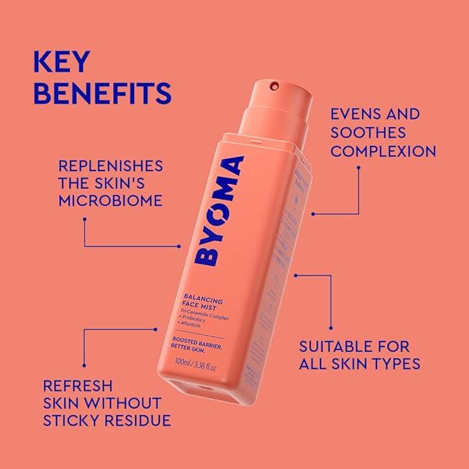 BYOMA Balancing Face Mist - pH Balanced Face Toner with Ceramides, Probiotics & Allantoin - Alcohol Free Toner Spray - Balance, Soothe & Refresh Throughout The Day - 3.38 fl. oz-GlimoraGlow
