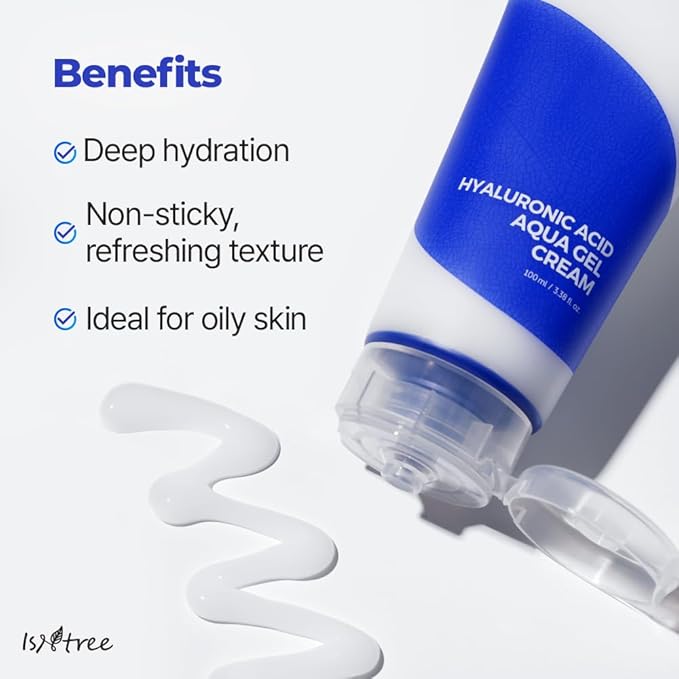 IsNtree Hyaluronic Acid Aqua Gel Cream 100ml, 3.38 fl oz | Korean Skincare | Lightweight Moisturizer | Quick-Absorbing Hydration | For Oily to Combination Skin-GlimoraGlow