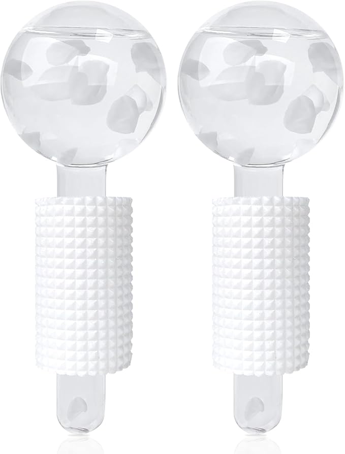 Ice Globes & Ice Roller for Face and Eyes - Facial Massage Tools for Skin Care, Reduce Wrinkles & Puffiness, Cooling Globes & Roller Ball for Glowing Skin 2PCS (White)-GlimoraGlow