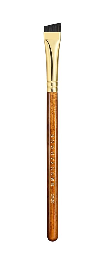 Desert Oak Series MicroBlade Angled Brow Brush - 11mm Ultra-Fine Nylon Bristles for 1mm Hair Strokes, Pomade/Gel/Powder Application, Bubinga & Brass (CM 190)-GlimoraGlow