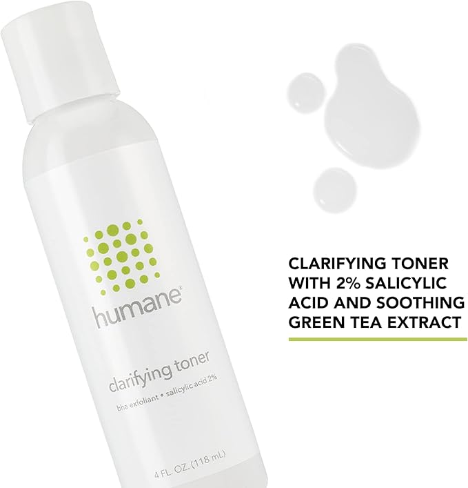 Humane Clarifying Toner for Face - 2% BHA Liquid Salicylic Acid - Pore Minimizer and Face Exfoliator - Gentle for All Skin Types - Removes Excess Oil, Dead Skin Cells, and Grime - 4 Ounce-GlimoraGlow