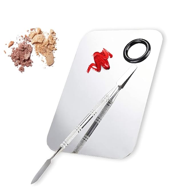 2 Pcs Makeup Mixing Palette, Upgrad Stainless Steel Metal Foundation Palette with Spatula Artist Tool for Mixing Foundation Nail-Art 5.9x3.9 in-GlimoraGlow
