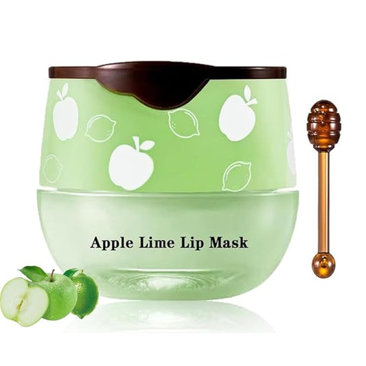 1PCS Lip Balm Honey Pot,Honey/Apple Lime Lip Mask Overnight Moisturizing Lip Balm,Hydrating Prevention Dry & Cracked Lip Exfoliator Lip Wrinkle Care Sleeping Lip Mask (Apple Lime)-GlimoraGlow