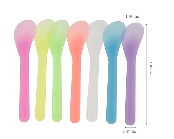 100 PCS Cosmetic Spatula for Makeup Face Mask Plastic Spoon Disposable Makeup Tools for Mixing and Sampling 4.88'' x 1.06" Random Color-GlimoraGlow