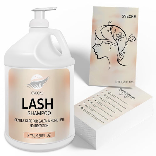 Eyelash Shampoo, 128 fl.oz/3.78L, with 50 Lash Extension Aftercare Cards, Foaming Cleanser for Professional Salon and Home Use-GlimoraGlow