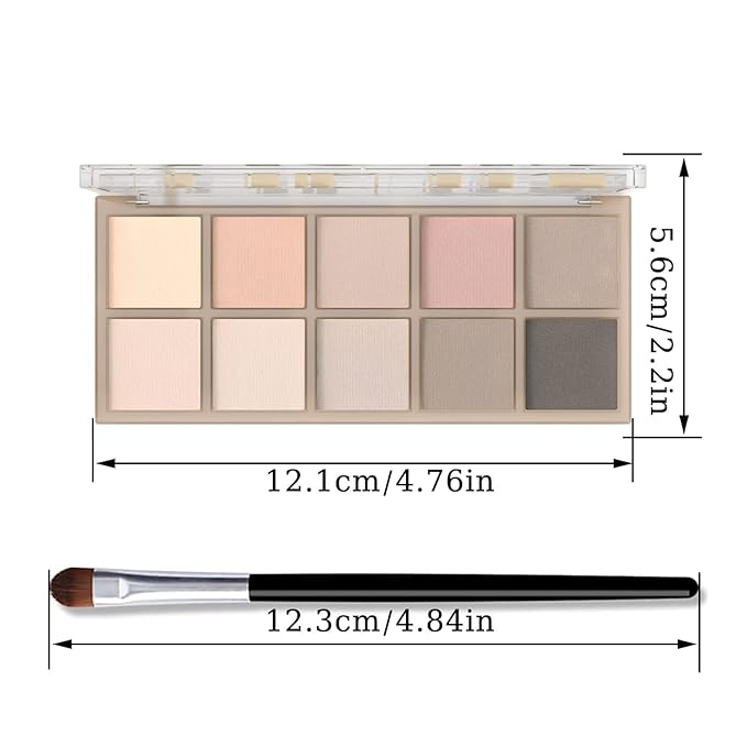 10 Colors Eyeshadow Palette Matte Naked Eye Shadow Makeup,High Pigmented, Naturing-Looking, Ultra-Blendable,Long Lasting High Pigment Nude Eyeshadow with 3 Eyeshadow Brush(Cement color)-GlimoraGlow