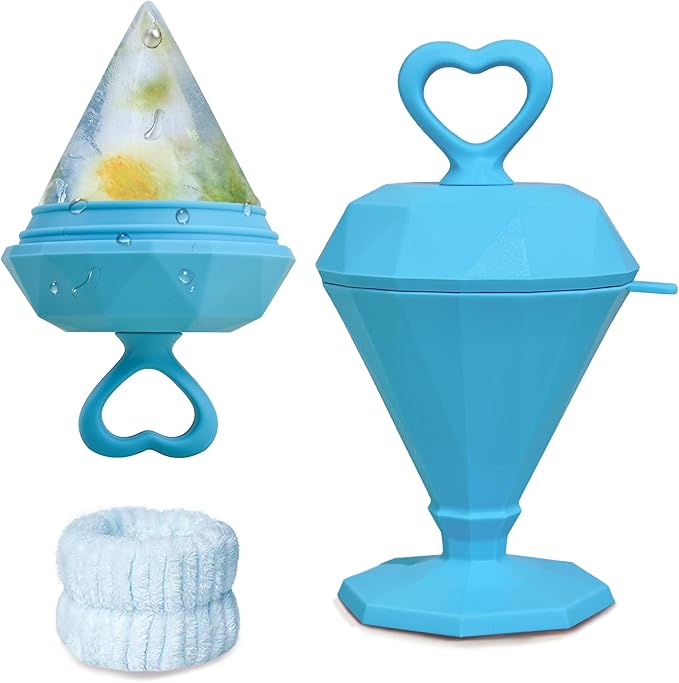 Rena Chris Ice Roller for Face: Diamond Ice Facial Roller, Reach Detailed Areas, De-Puff Eye Bags, Reusable Silicone Massage Ice Mold with Face Wash Wristband, Skin Care Tools for Women(Blue)-GlimoraGlow