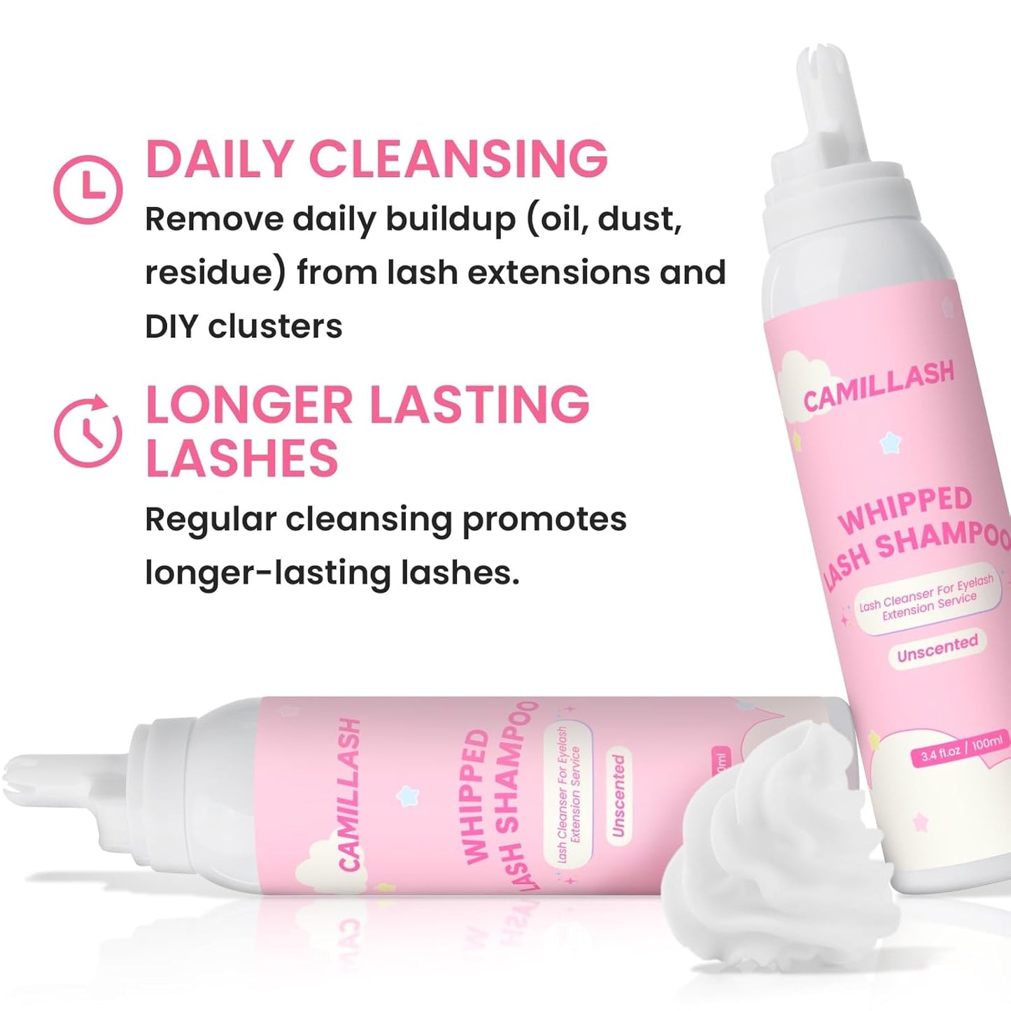 Whipped Lash Cream Shampoo Unscented Foam Cleanser | 100ml Eyelash Extension Cleaning Bath Kit | Salon&Home Use-GlimoraGlow