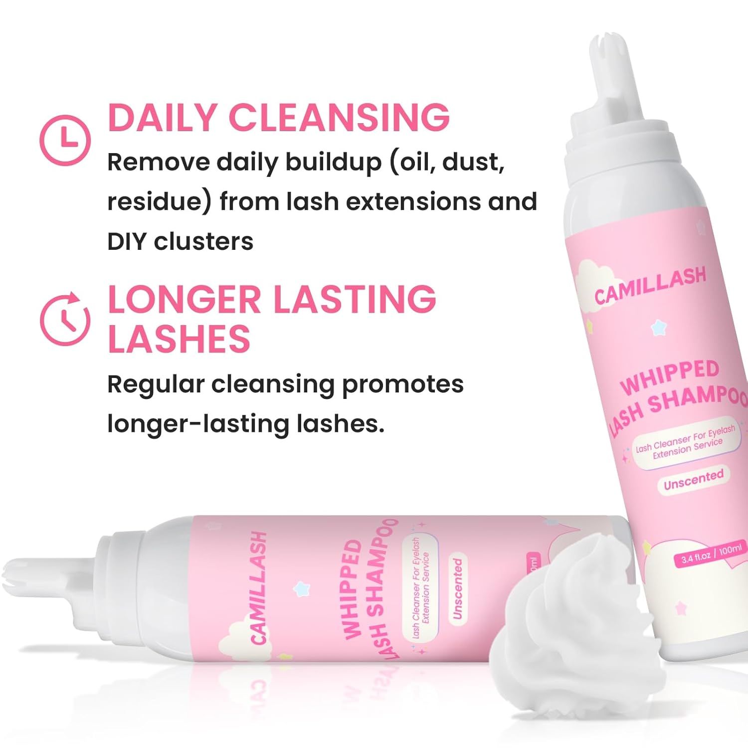 Whipped Lash Cream Shampoo Unscented Foam Cleanser | 100ml Eyelash Extension Cleaning Bath Kit | Salon&Home Use-GlimoraGlow