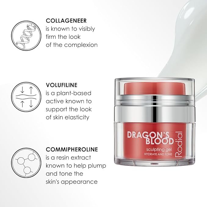 Rodial Dragon's Blood Sculpting Gel 0.3 fl oz - Rejuvenating, Ultra-Hydrating Face Cream - Refreshing Gel/Cream Formula - Triple Action Collagen Formula for a Firmer, Tighter and Smoother Skin Look-GlimoraGlow