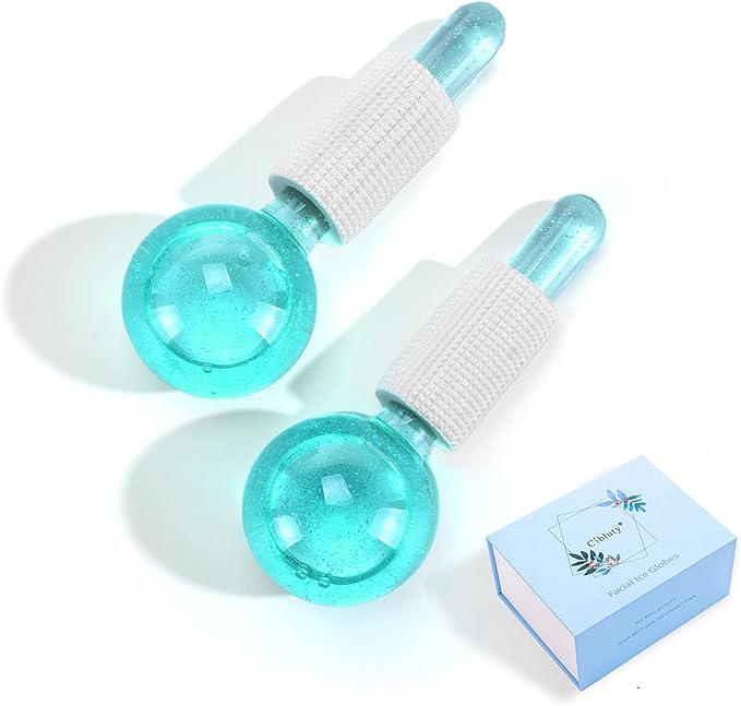 Ice Globes for Facials- Freezer Free Face Rollers with Essence for Daily Beauty Routines, Skin Massagers Globes Durable Quartz Glass for Reduce Puffiness Skin Cooling (Update Green)-GlimoraGlow