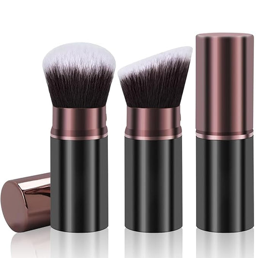 Retractable Makeup Brush, Travel Kabuki Powder Makeup Brush 2 Pack, Foundation Face Blush Brushes for Blending Liquid, Blush, Bronzer, Buffing, Sunscreen,Flawless Cosmetics-GlimoraGlow