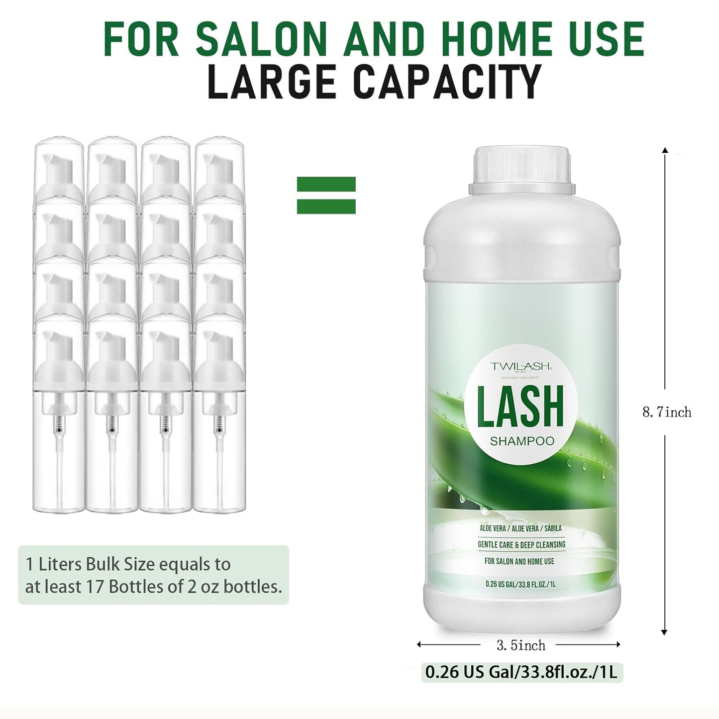 Lash Shampoo Bulk, Eyelash Cleanser for Extensions 1 Liter, Safe Makeup Remover, Non-irritating or Burning Formula Eyelid Foaming Cleanser for Professional Salon and Home Use (Aloe Vera-1L)-GlimoraGlow