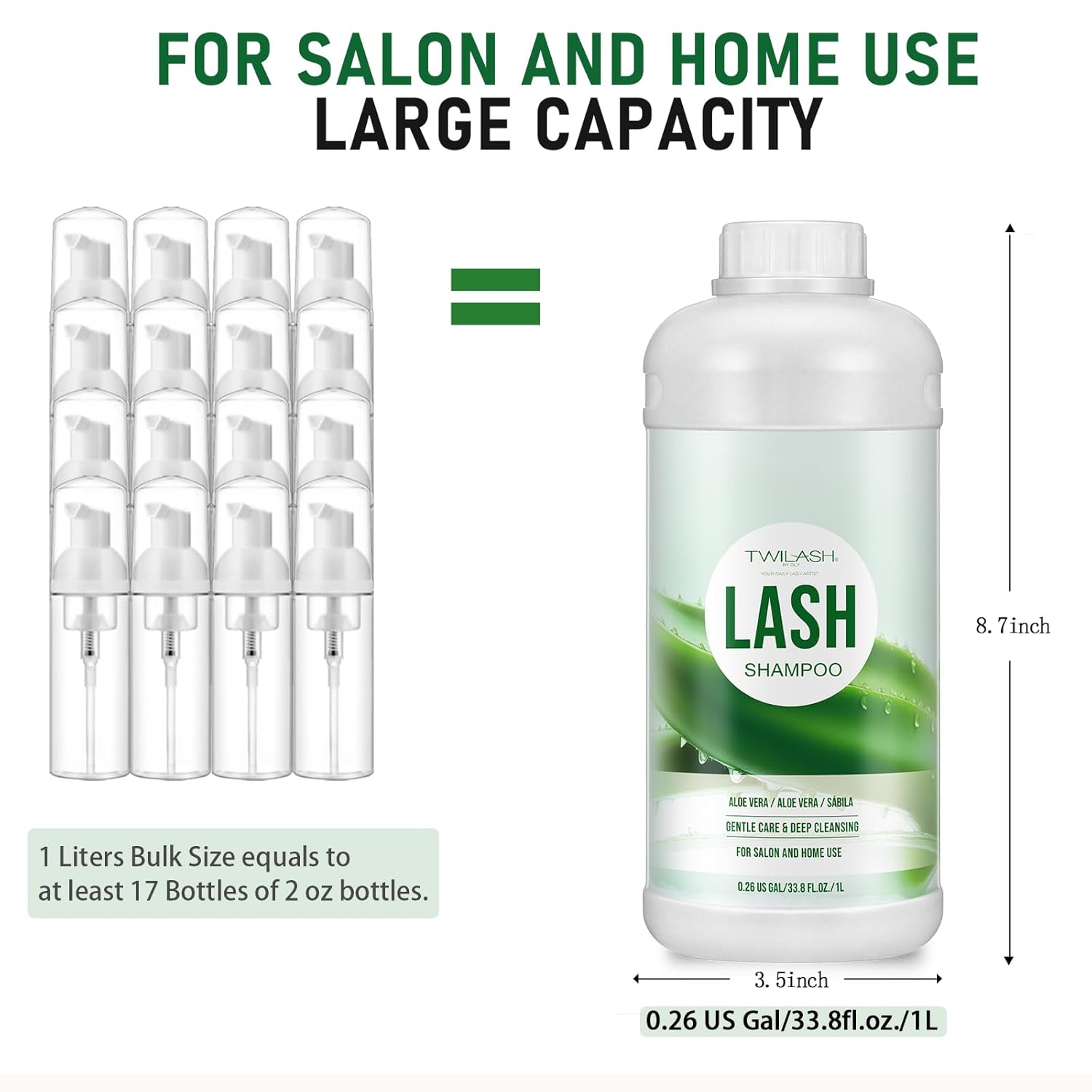 Lash Shampoo Bulk, Eyelash Cleanser for Extensions 1 Liter, Safe Makeup Remover, Non-irritating or Burning Formula Eyelid Foaming Cleanser for Professional Salon and Home Use (Aloe Vera-1L)-GlimoraGlow