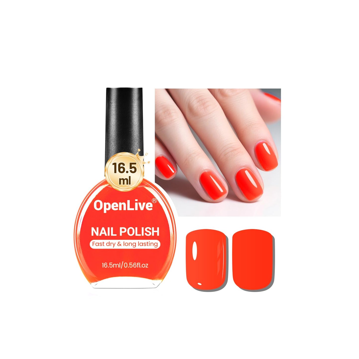16.5ml Neon Red Nail Polish Glossy Shine Finish Large Volume Quick Dry Nail Polish, Long Lasting Shine, Fingernail Toenail Nail Art DIY Home Travel Nail Art Gift-GlimoraGlow