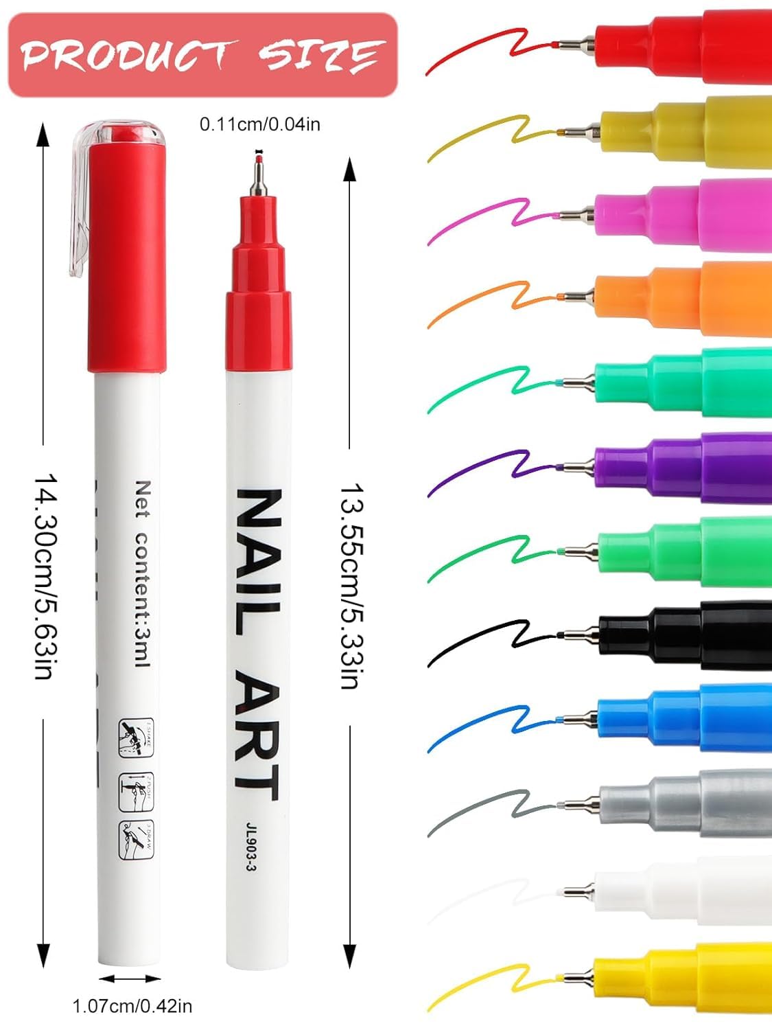 12 Color 3D Nail Art Pens Set, Kalolary 0.5MM Nail Pens Nail Point Graffiti Dotting Pen Drawing Painting Liner Brush for DIY Nail Art Beauty Adorn Manicure Tools-GlimoraGlow