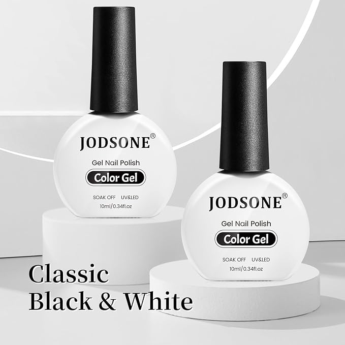 JODSONE 2Pcs Gel Nail Polish Set 10ml Black and White Gel Polish，Soak Off LED U V Nail Gel Manicure All Seasons Gel Polish Nail-GlimoraGlow