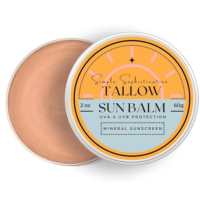Tallow Sun Balm- with grassfed beef tallow, castor oil, zinc oxide | Mineral Sunscreen | Natural, Organic | Reef Safe, Ocean Friendly | Spf 30 - suitable for sensitive skin (2 oz) (Medium)-GlimoraGlow