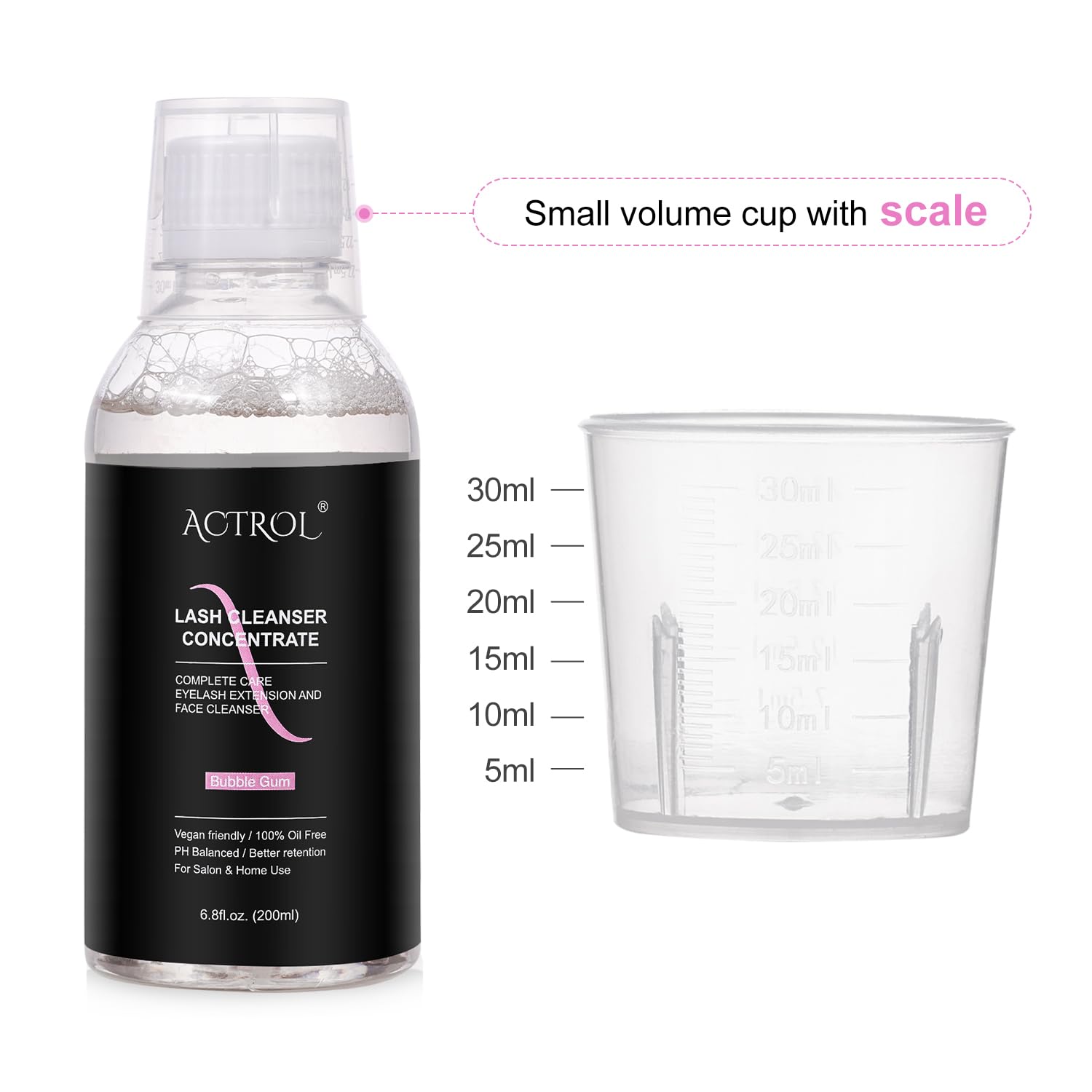 Eyelash Cleanser Concentrate 200ml Bubble Gum Professional Lash Shampoo Foaming Cleanser DIY Paraben & Sulfate Free Non-lrritating Wash for Extensions Lashes Care-Makes 20 Bottles-GlimoraGlow