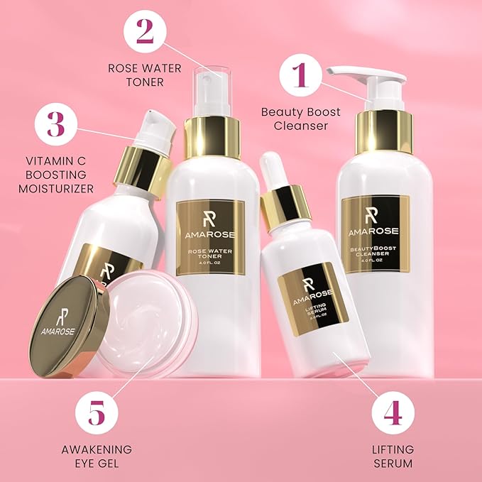 Amarose Rose Water Spray - Revitalizing, Facial Toner - Water for Face - Rose Water Toner - All Skin Types - Hydrating- Rosewater, Spray, Mist with Hyaluronic Acid-GlimoraGlow