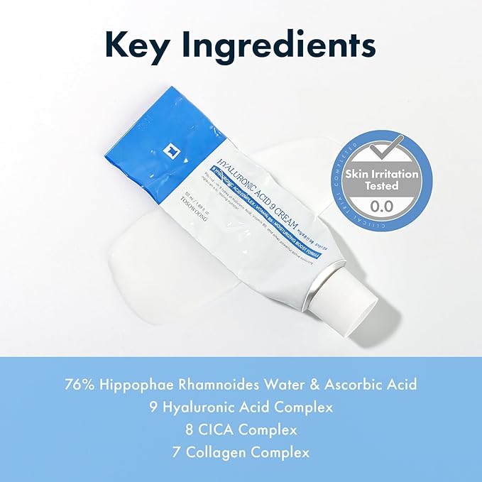 Hyaluronic Acid 9 Cream, Vitamin B5, Collagen, Niacinamide, Centella Asiatica Extract, Long-lasting Hydration, Daily Moisturizer Face Cream, Korean Skin Care, 50ml, 1.69 fl.oz.-GlimoraGlow