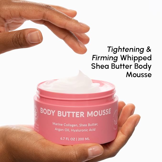 MAREE Moisturizer Body Butter Mousse - Whipped Body Butter for Women Smell Good - Facial Moisturizer for Dry Skin - Face Hand Body Cream for Women & Men with Marine Collagen, Shea Butter & Argan Oil-GlimoraGlow