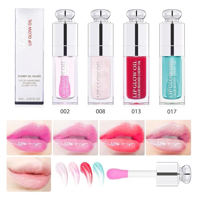 Hydrating Lip Glow Oil-Lip care oil- Lip Oil Tinted for Lip Care and Dry Lips-Prevents Dry Cracked-Non-sticky Big Brush Head-Lip Plumping -Lip Oil gloss tinted-002-GlimoraGlow