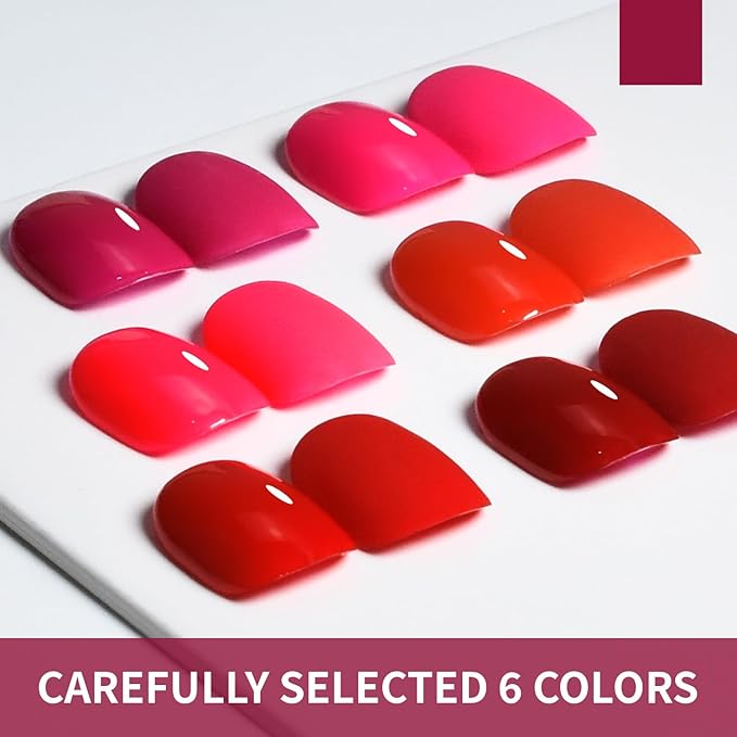 JODSONE 10ml Red Gel Nail Polish Set 6Colors Rose Red Deep All Seasons Neutral Soak off LED Lamp Gel Manicure Set for Nail Art-GlimoraGlow