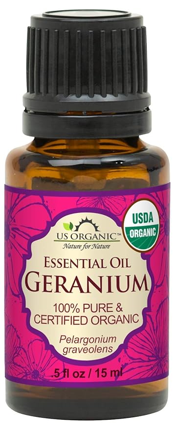 US Organic 100% Pure Geranium Essential Oil - USDA Certified Organic, Steam Distilled - W/Euro droppers (More Size Variations Available) (15 ml / .5 fl oz)-GlimoraGlow