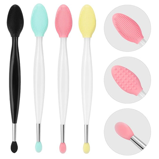 Unaone Lip Scrub Brush - 4 PCS Dual-ended Lip Scrubber Exfoliator and Silicone Lip Brush, 2-in-1 Silicone Lip Scrub Tool Lip Mask Applicator, Gentle Exfoliator & Applicator for Soft-GlimoraGlow