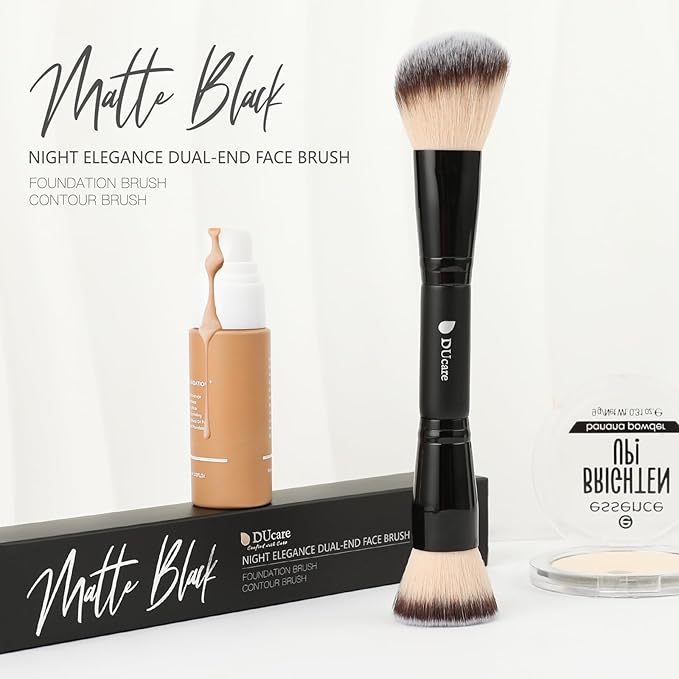 DUcare Foundation Brush Contour Bronzer Double Ended Makeup Brush for Blending Liquid Powder Concealer Cream Blush Buffe Black-GlimoraGlow