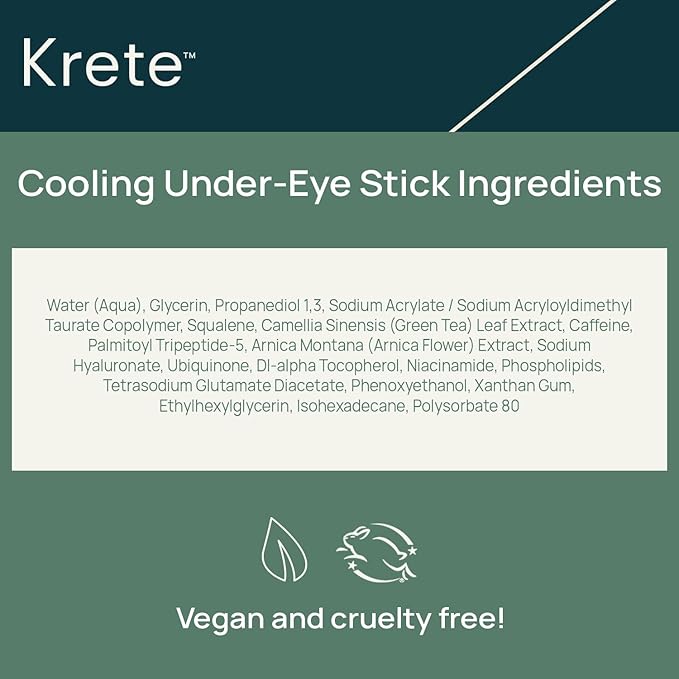 KRETE Cooling Under-Eye Stick with Liposomal Caffeine and Tripeptide-5 - Helps with Dark Circles and Puffiness, Vegan & Cruelty-Free, 15ml-GlimoraGlow
