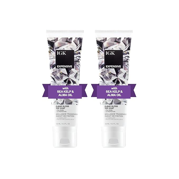 IGK EXPENSIVE Clear Gloss Top Coat | Shine + Strengthen + Smooth | Vegan + Cruelty Free | 4.2 Oz (Pack of 2)-GlimoraGlow