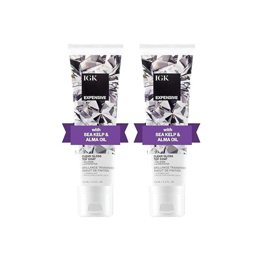 IGK EXPENSIVE Clear Gloss Top Coat | Shine + Strengthen + Smooth | Vegan + Cruelty Free | 4.2 Oz (Pack of 2)-GlimoraGlow